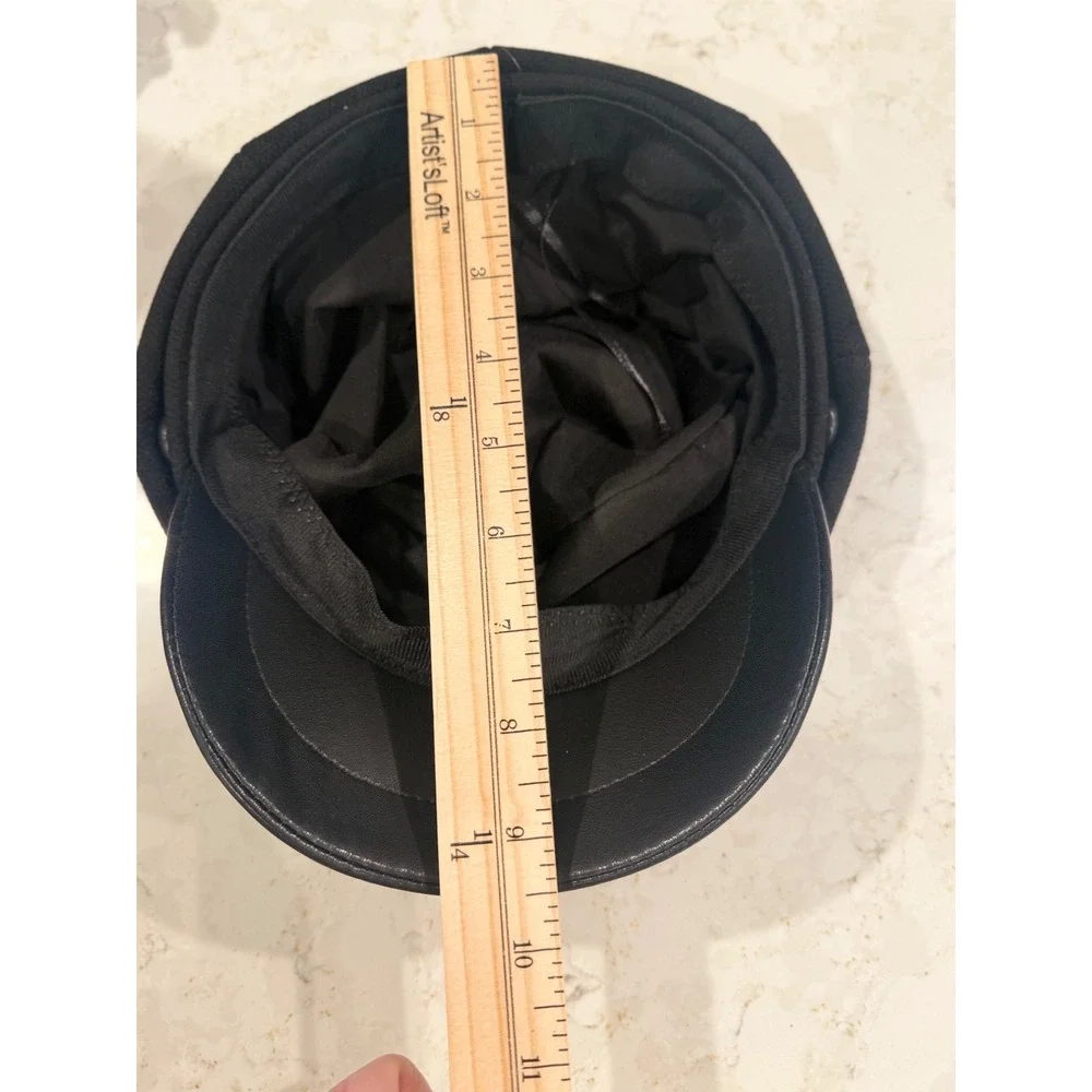 Black‎ Newsboy Baker Boy Hat Faux Leather Brim Y2K Cabbie Cap Adjustable Black